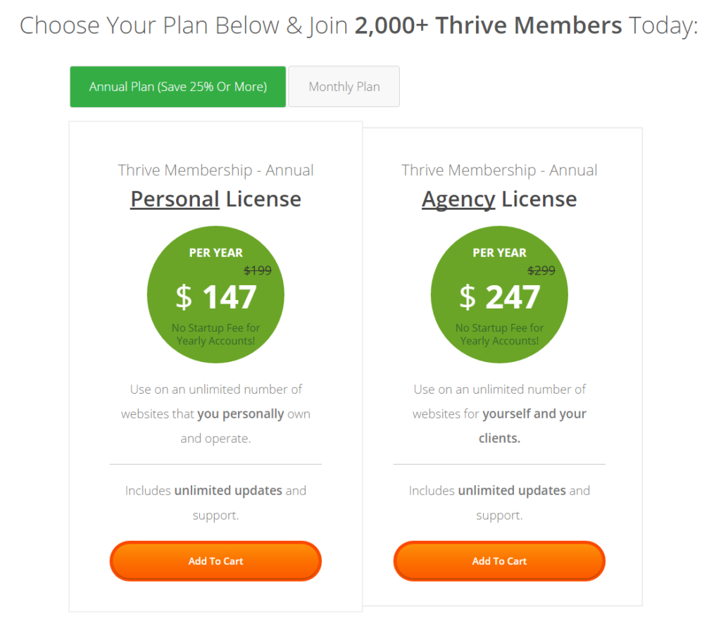 Thrive Membership Pricing Information