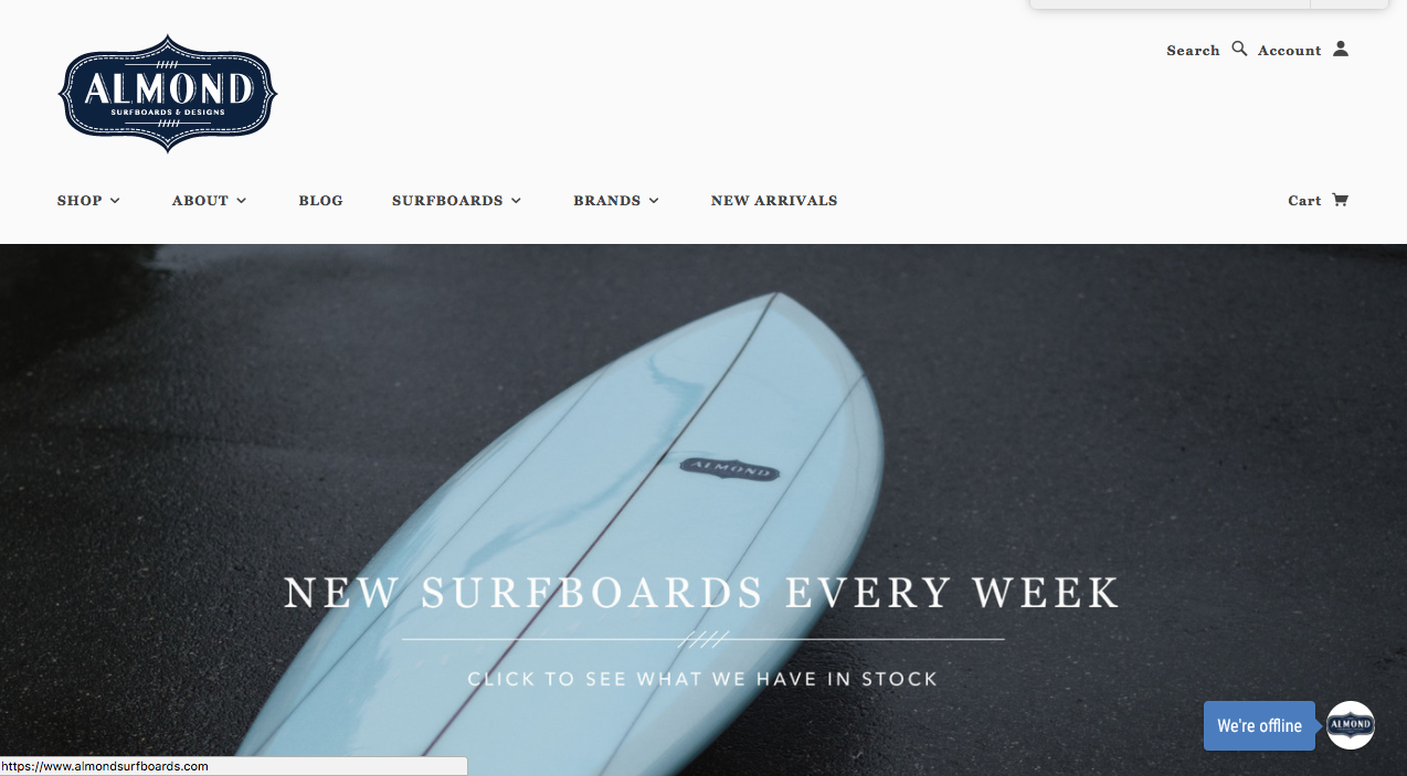 almond surfboards - shopify store