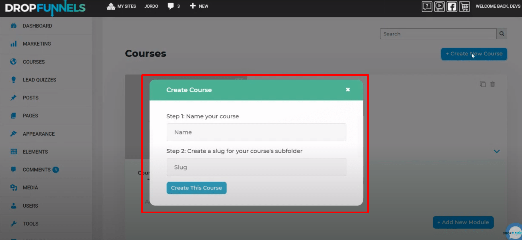 DropFunnels course creation