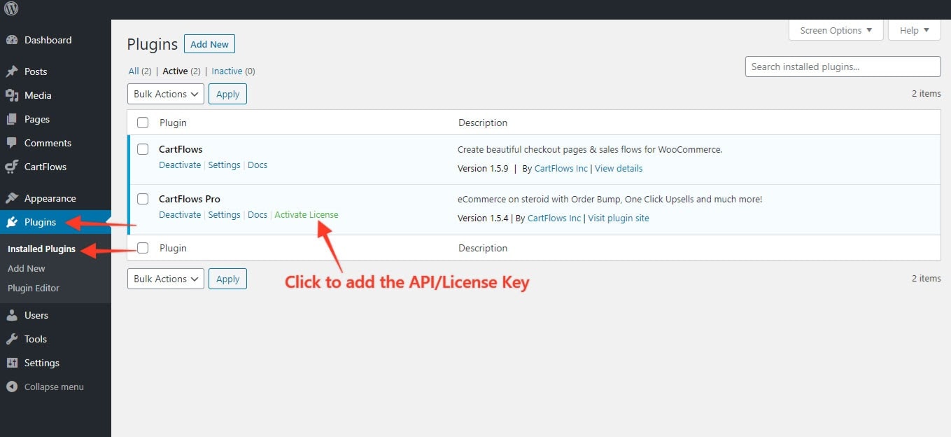 API Key License cartflows 