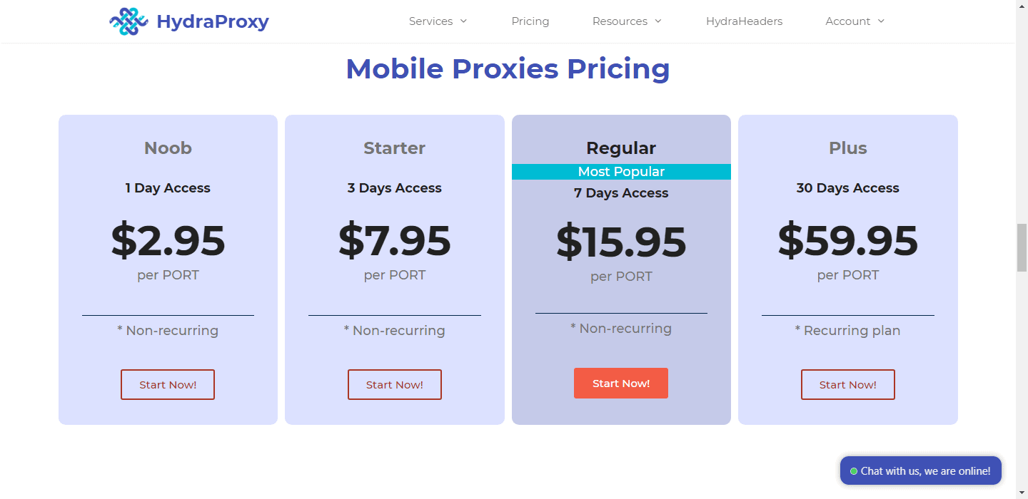 HydraProxy- Mobile Proxy Pricing