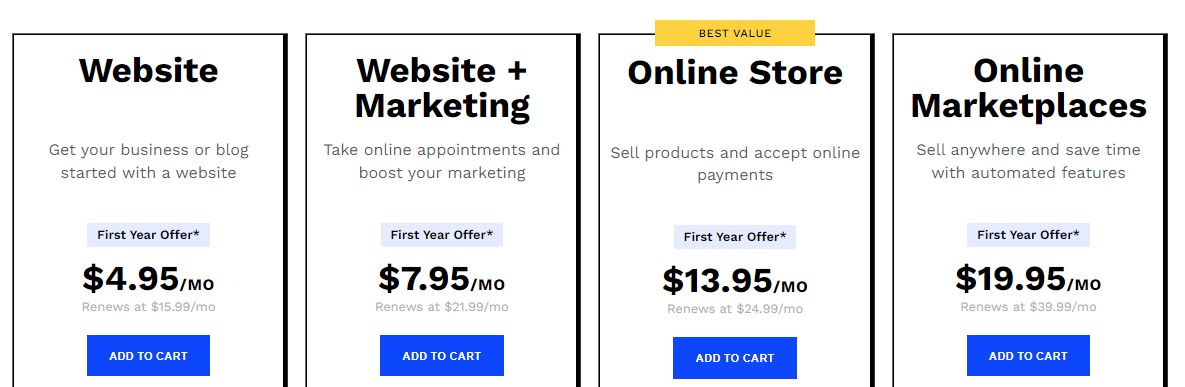 Web com pricing plans