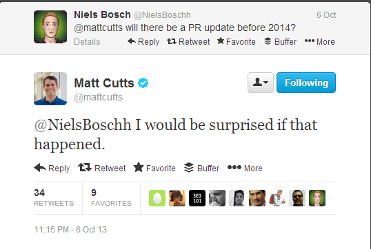 Matt Cutts Twitter页面排名更新2013