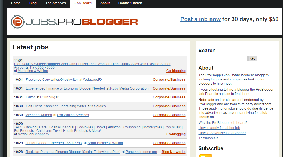 Jobs for Bloggers ProBlogger Job Board -freelance jobs in india