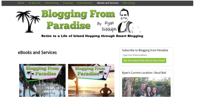 vendere ebook Ryan Biddulph di Blogging from Paradise