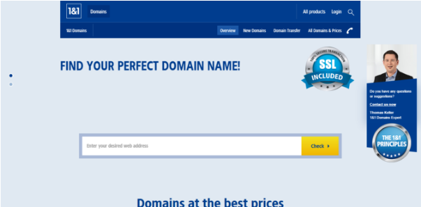 1&1 - top expired domain website