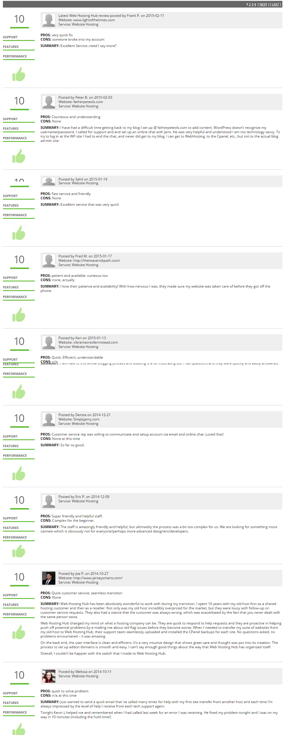 WebHostingHub客户的评论评分
