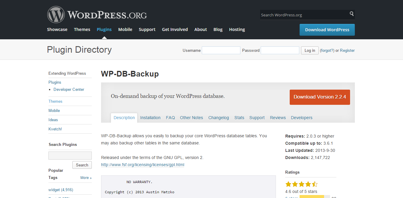 WordPress database backup