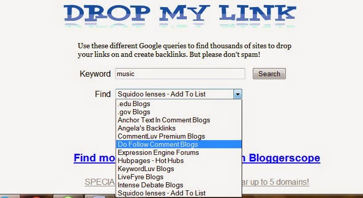DropMyLink crea backlink ad alto rendimento da siti edu e gov blog commentando nella creazione di link SEO