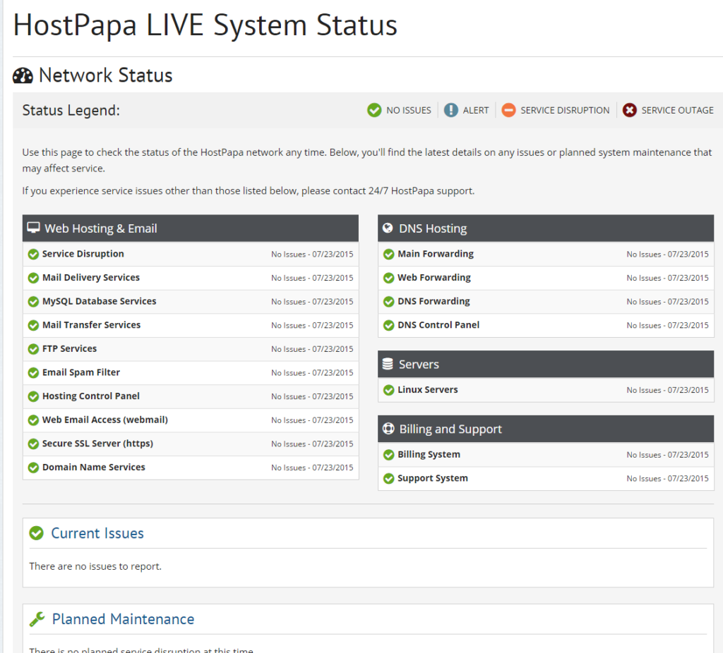 HostPapa Network Status Page