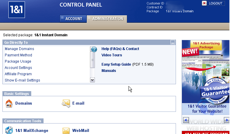 1and1 cpanel