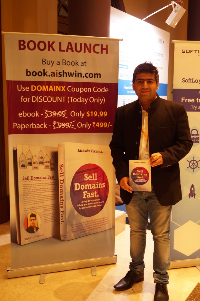 Domain X 2015 Aishwin with his  book how  to  sell domains fast