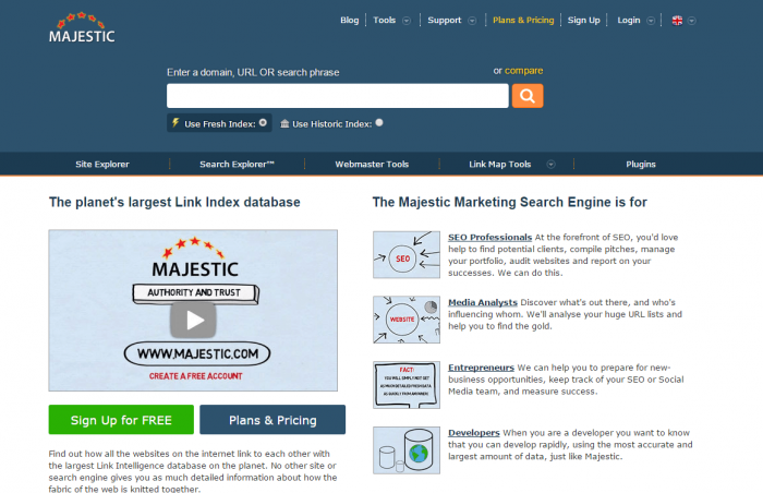 Majestic Marketing Search Engine und SEO Backlink Checker