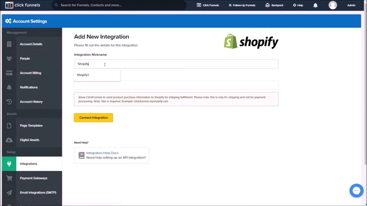 intégration de clickfunnels shopify
