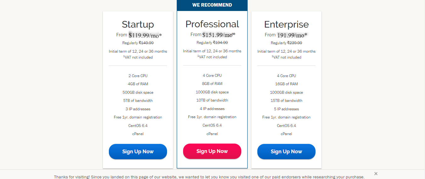iPage dedicated hosting prices
