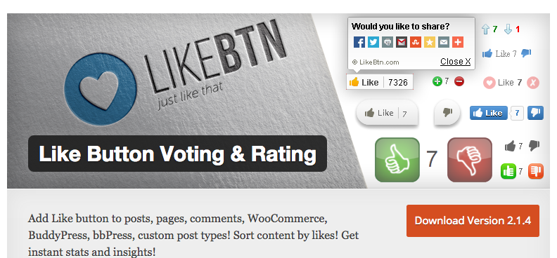 Like Button Voting wordpress plugin