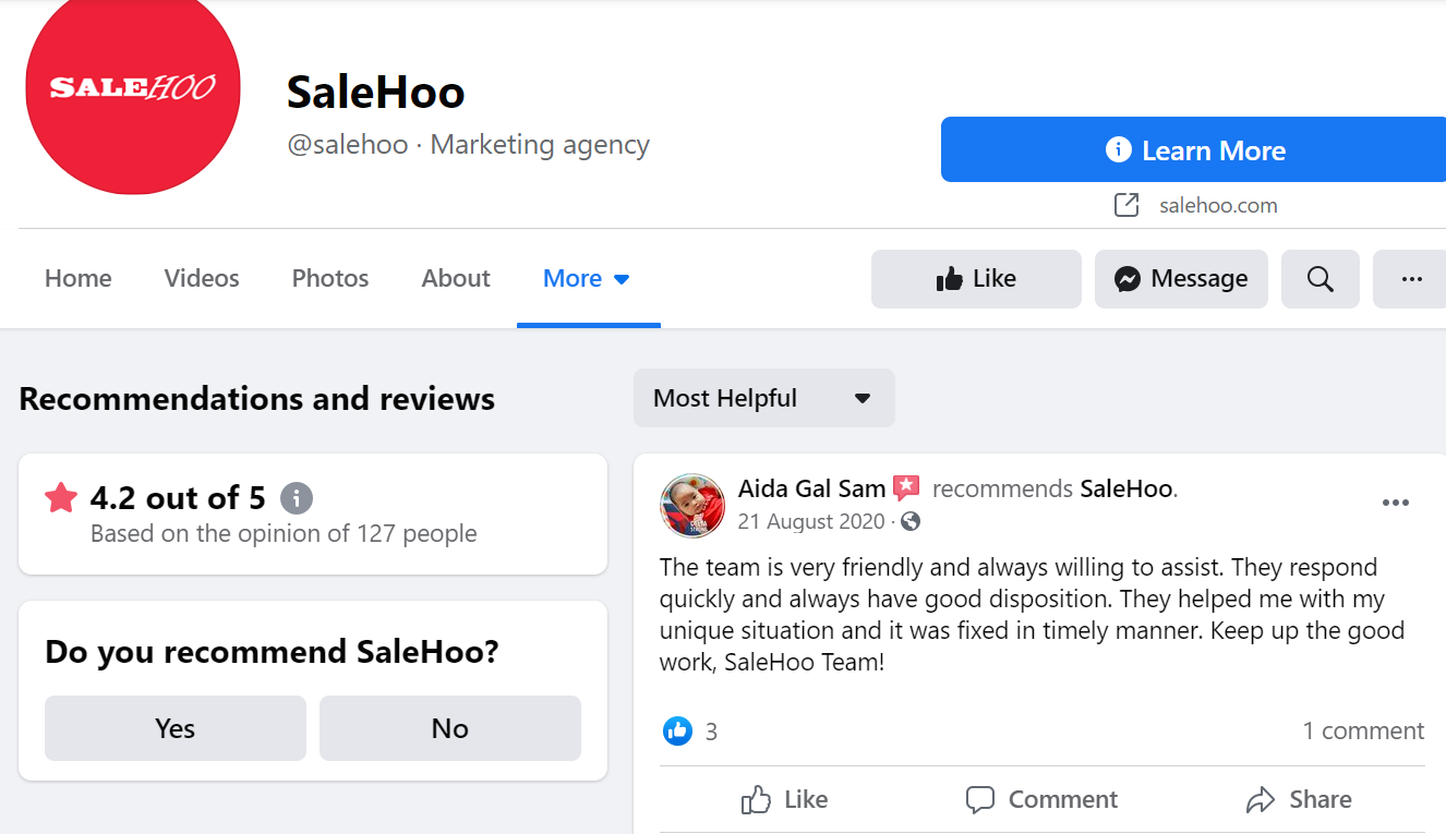 Salehoo recensione su facebook