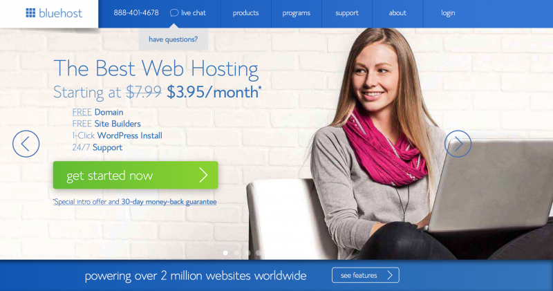bLUEHOST homepage