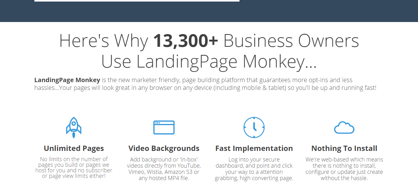 LandingPage Monkey features and bonus discount too
