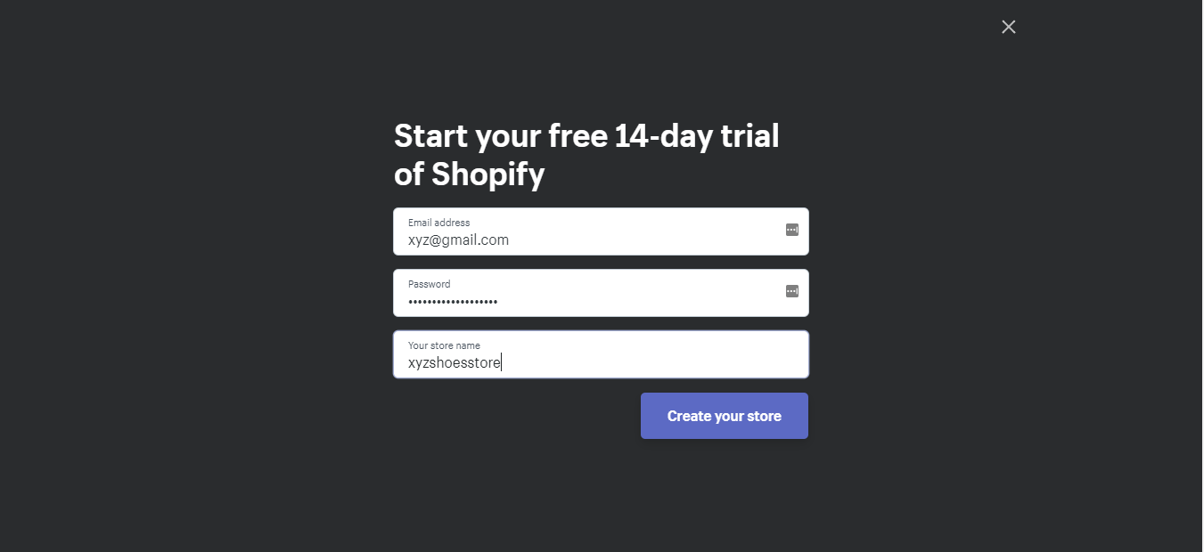 shopify crea un account