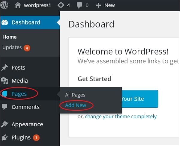 Aggiungi pagine - Configurazione blog WordPress