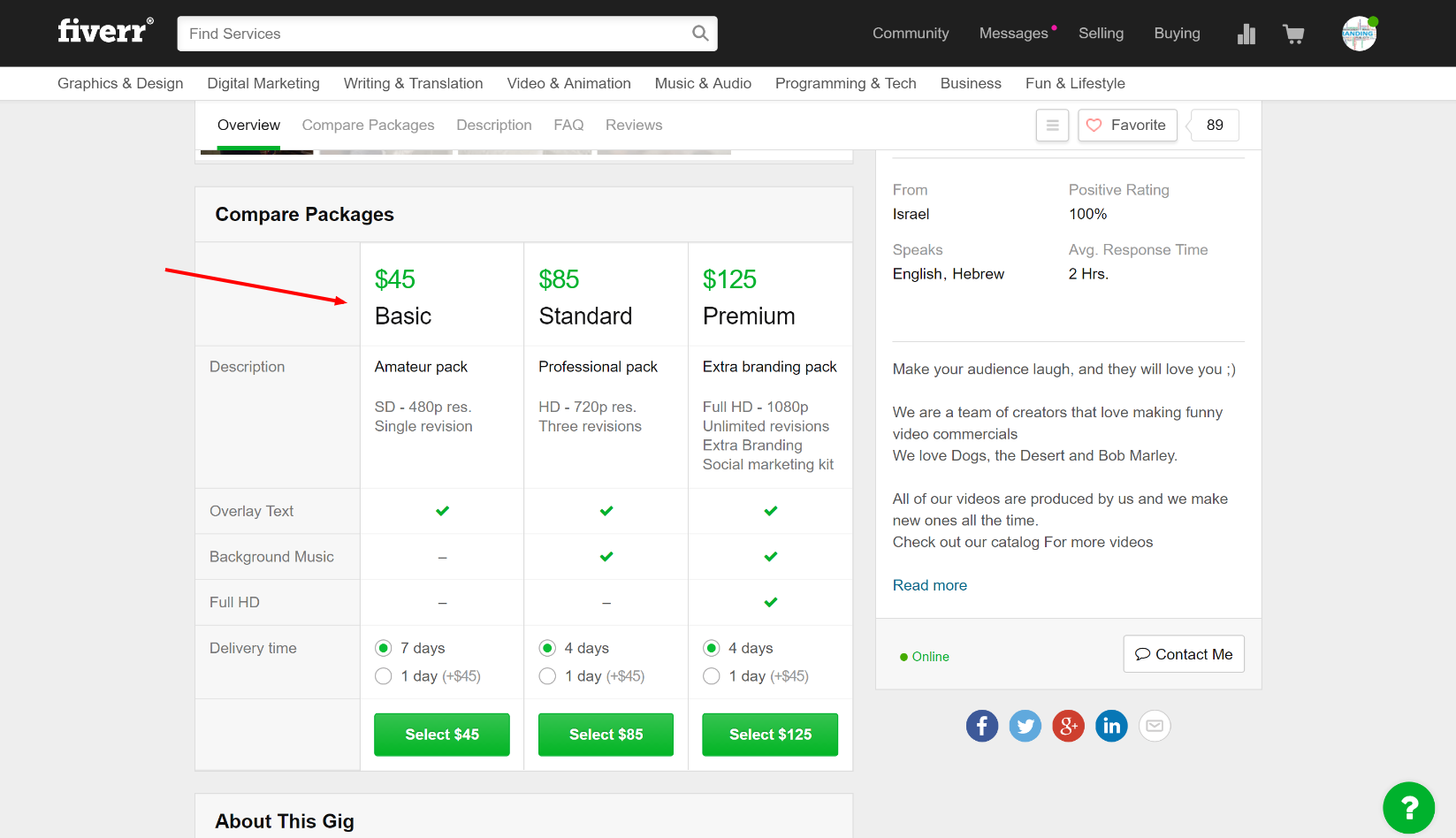 fiverr packages