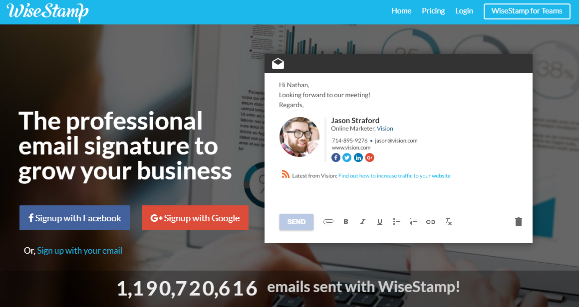 Professioneller Generator für E-Mail-Signaturvorlagen - WiseStamp Review