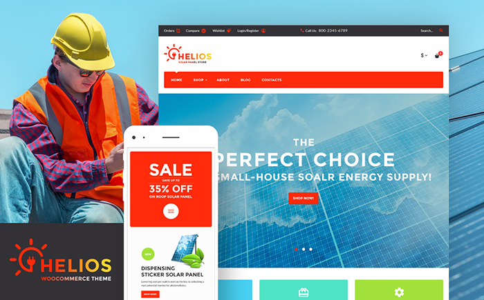 Helios - Bảng năng lượng mặt trời và Cửa hàng phụ kiện Chủ đề WooCommerce
