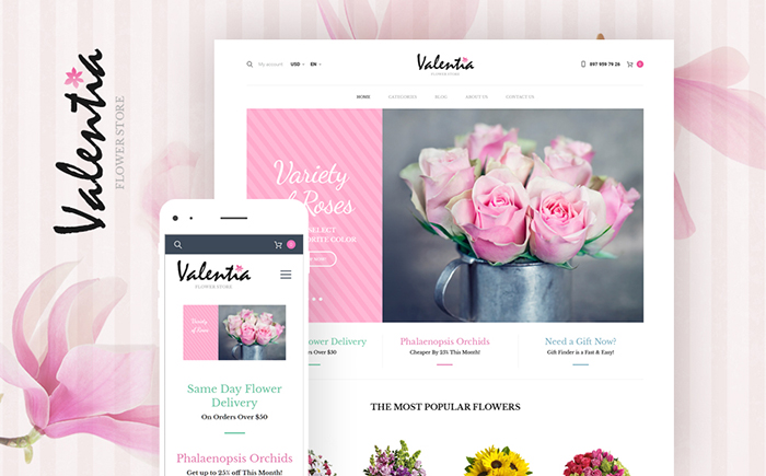 Valentia - Chủ đề WooCommerce của Cửa hàng hoa