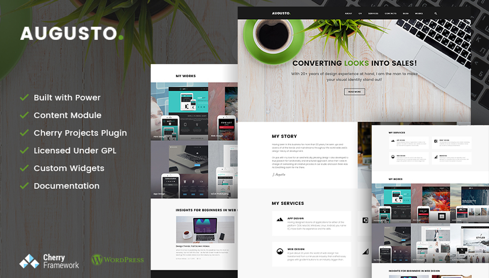  Prove Your Competency with Augusto – Freelance Designer & Web Design WordPress Theme