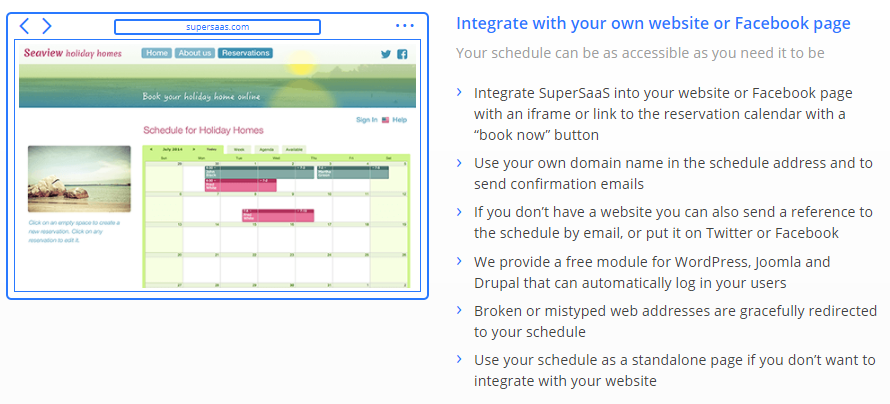 SuperSaas Review- Integrate Facebook Pages