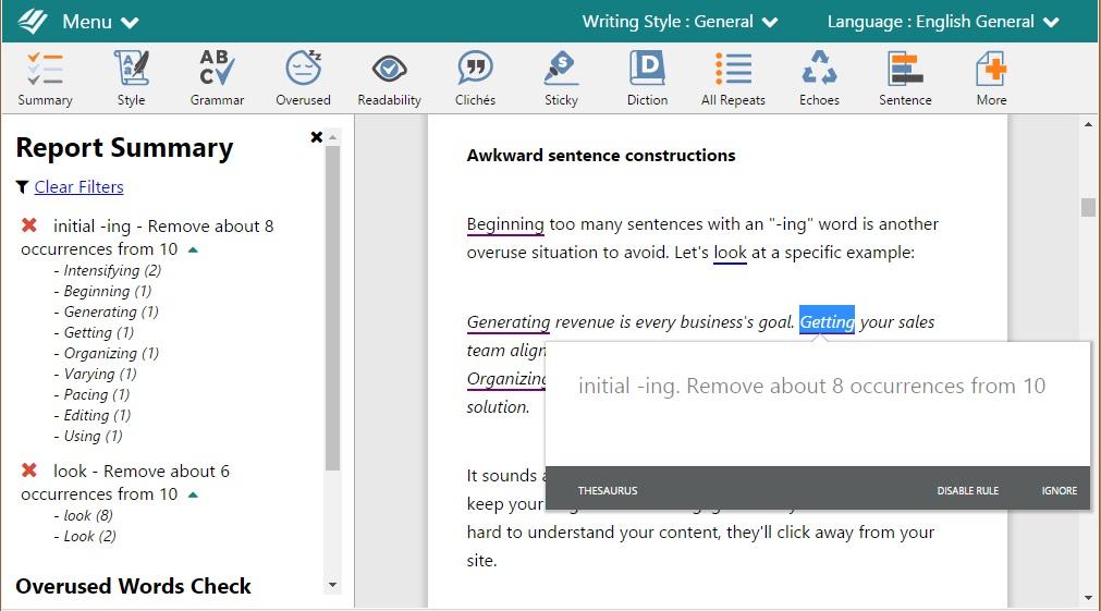 ProWritingAid Review - Writing Report