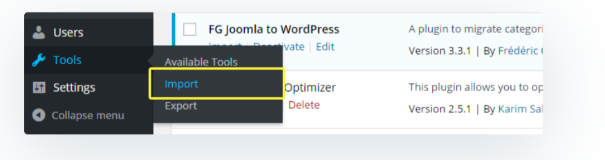 Import Option- Migrate Joomla to WordPress
