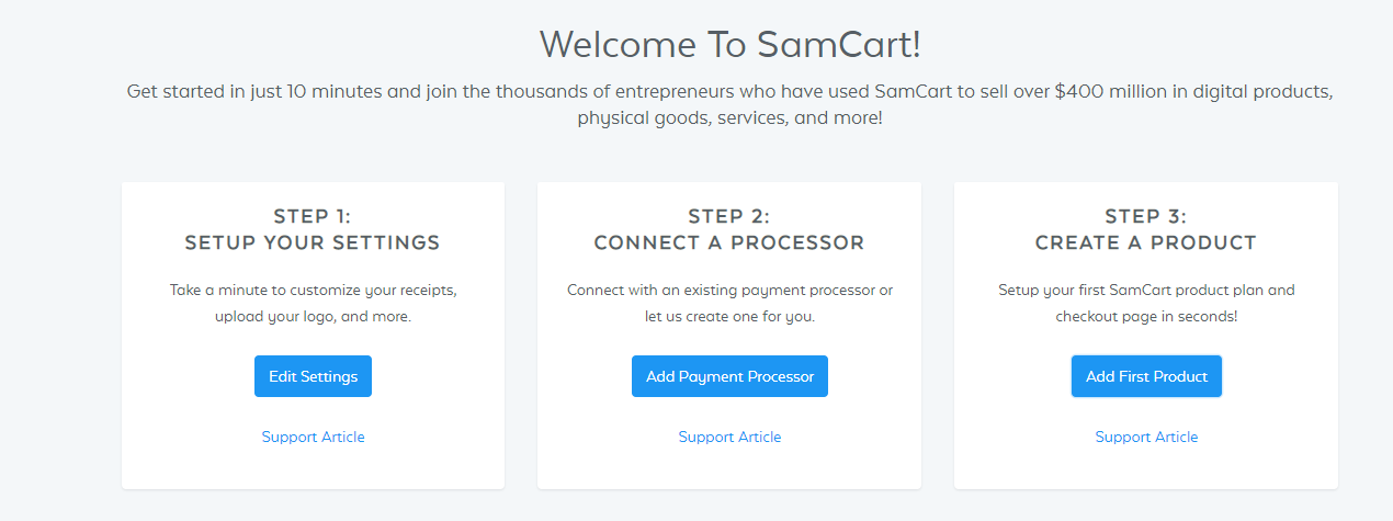 Samcart dashboard