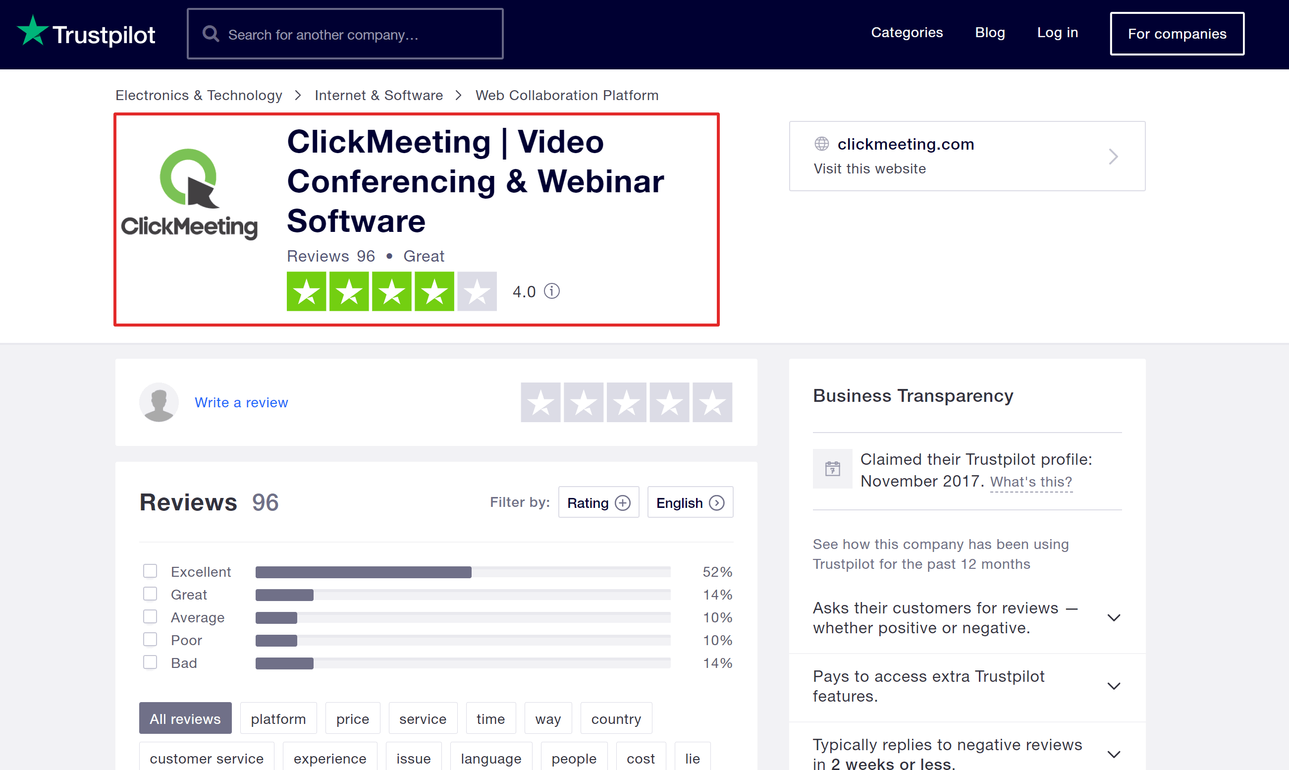 Clickmeeting reviews on Trustpilot