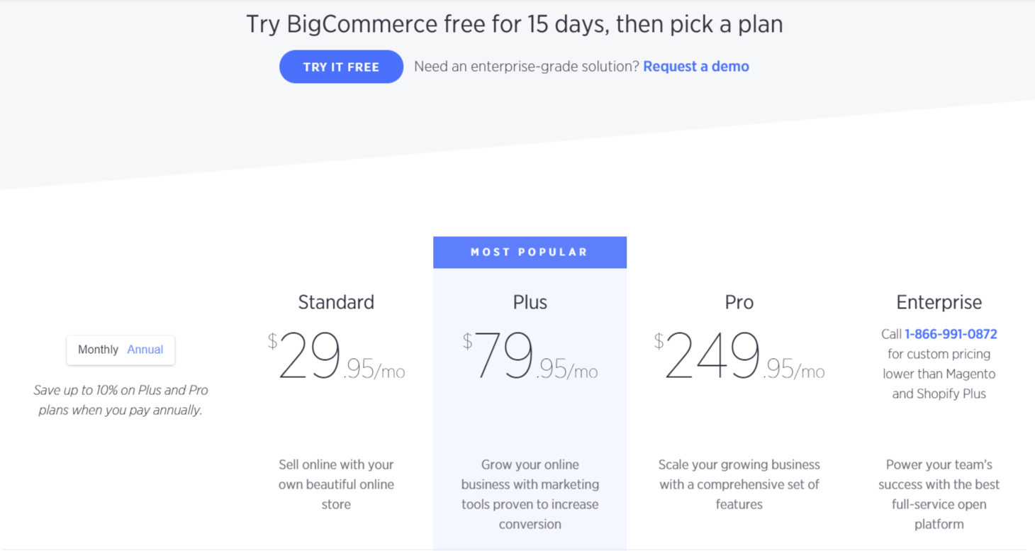 Crea un negozio di e-commerce redditizio - Prezzi Bigcommerce