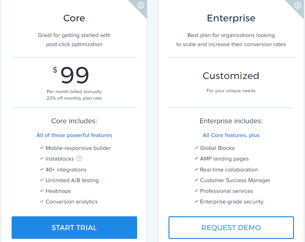 Instapage vs MailChimp vs GetResponse vs HubSpot- InstaPage Pricing