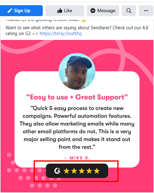 Sendlane Reviews on Facebook