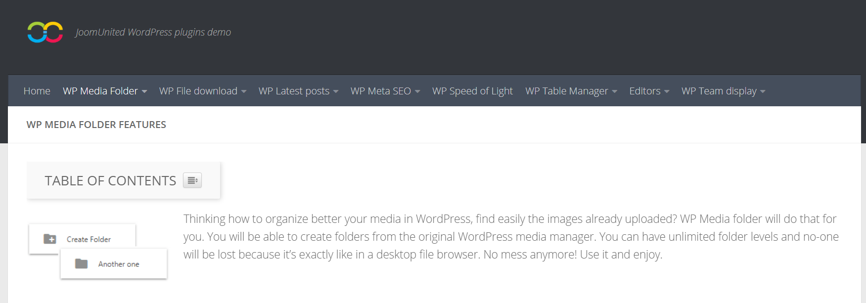 WP Media Folder Review– JoomUnited WordPress demo