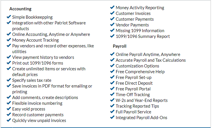 Patriot Software Features