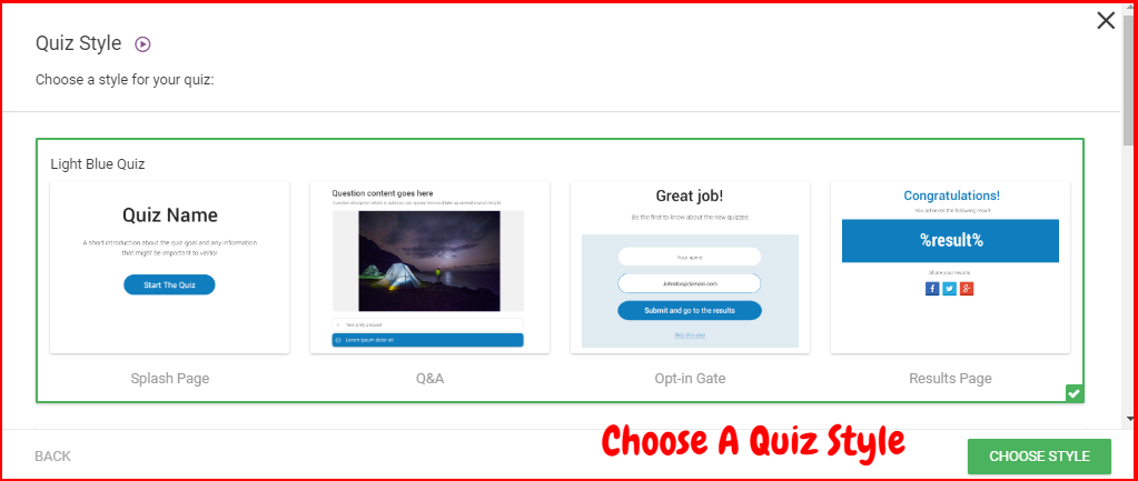 Thrive Quiz Builder Review- Choose Quiz Style