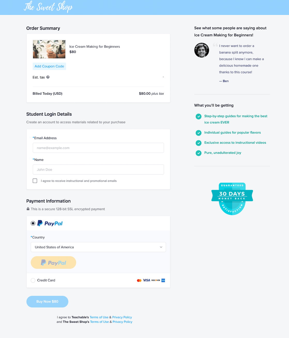 teachable checkout pages