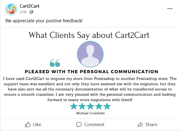 Cart2Cart-Facebook Bewertung
