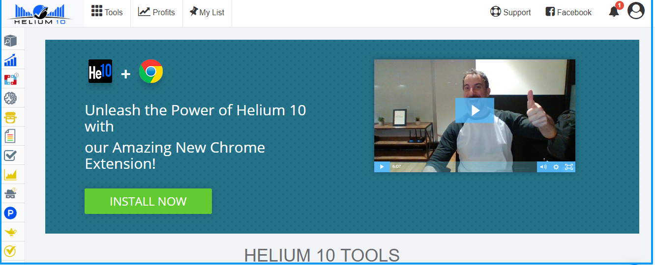 Helium 10 Review- Dashboard