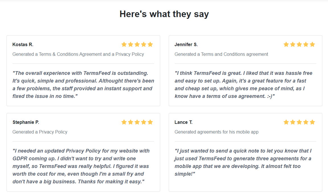 TermsFeed Customer Review