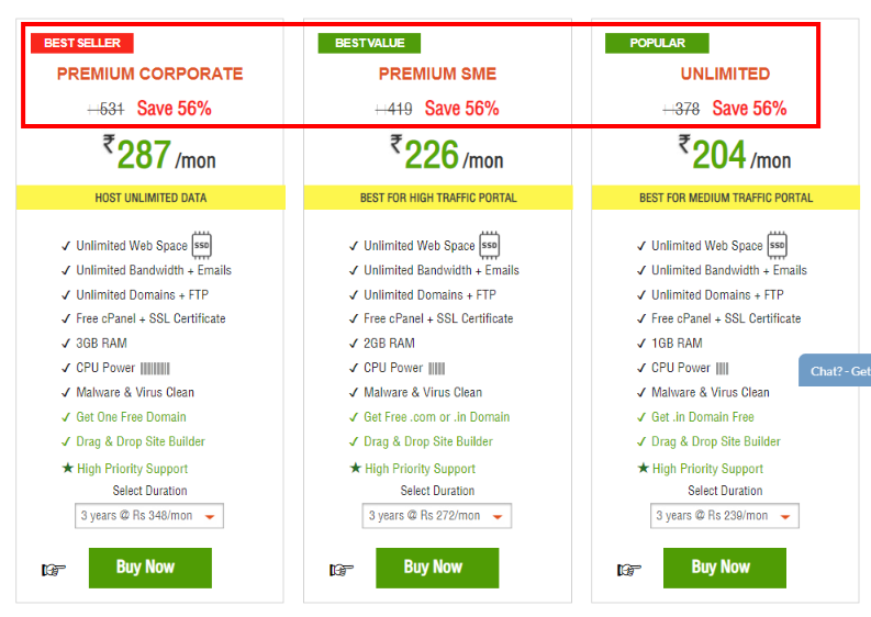 HostingRaja Discount Coupon Code- Pricing Plan
