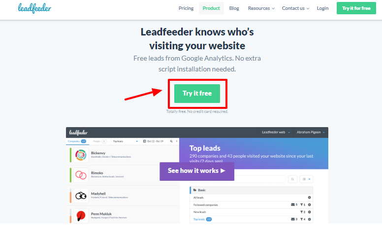 Leadfeeder review - visiting