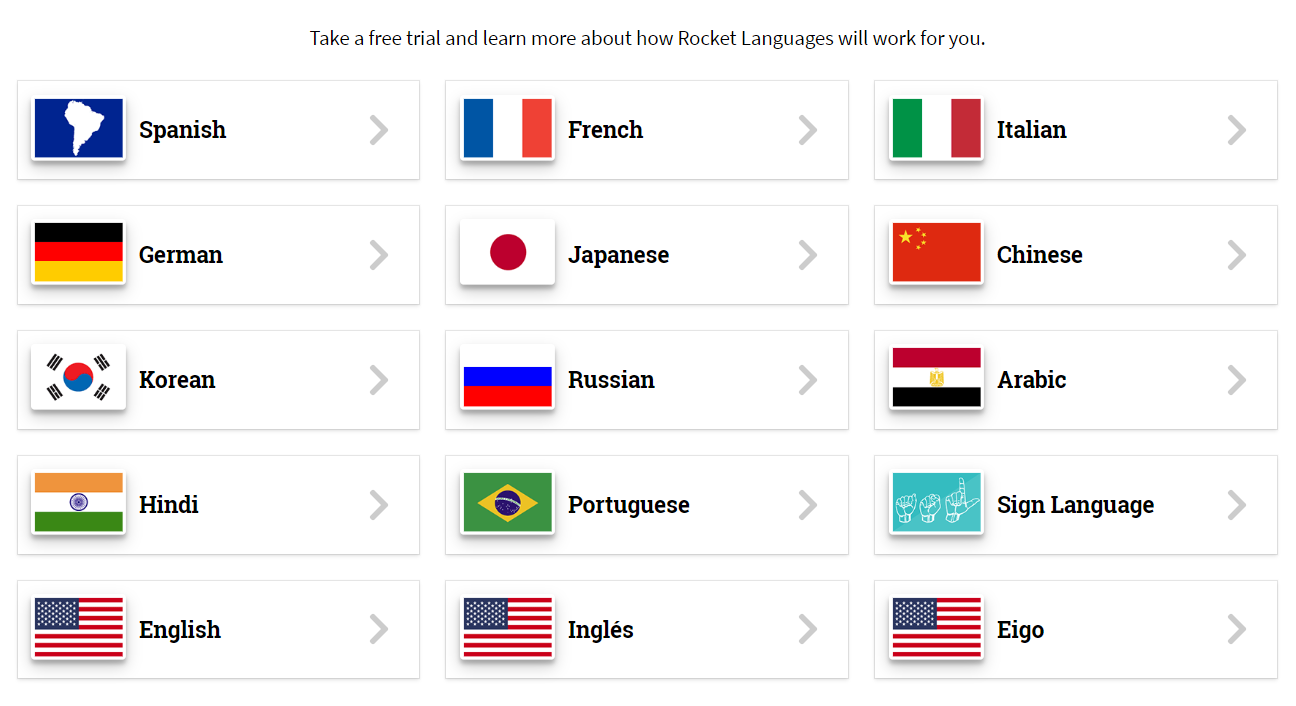 Codes de réduction pour les cours de langues Rocket - Langues proposées