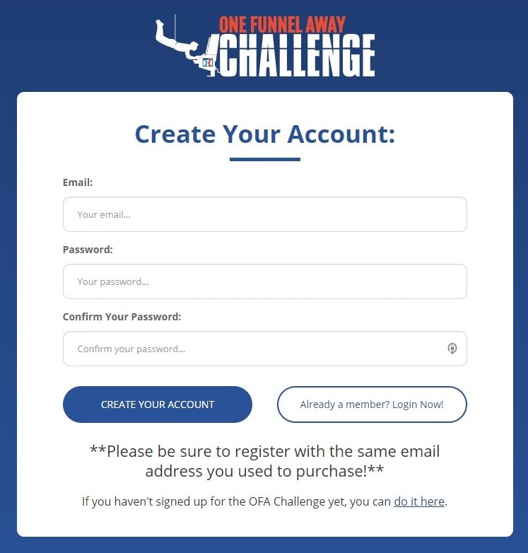 CS SCS - Products - One Funnel Away Challenge Create login