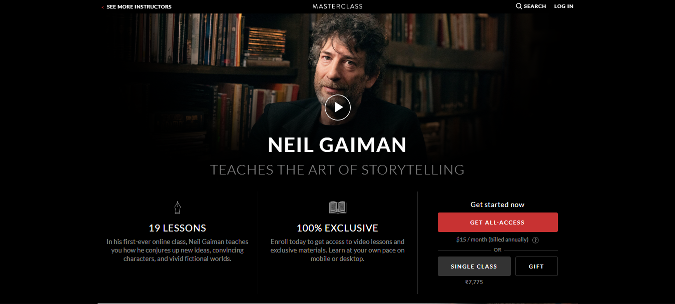 Neil Gaiman Storytelling Masterclass Review - pricing
